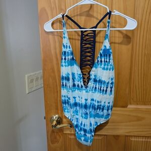 VENUS Blue Tie-Dye One-Piece with Navy Trim